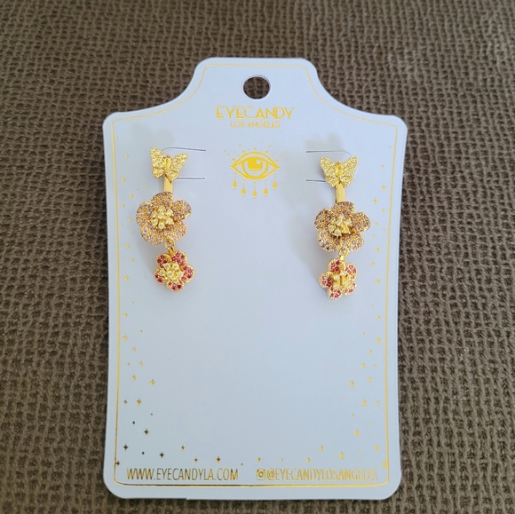 Eye👁 Candy🍭 Los Angeles🏙 Sparkley Floral💐 Ear👂Jacket Earrings - Picture 8 of 15